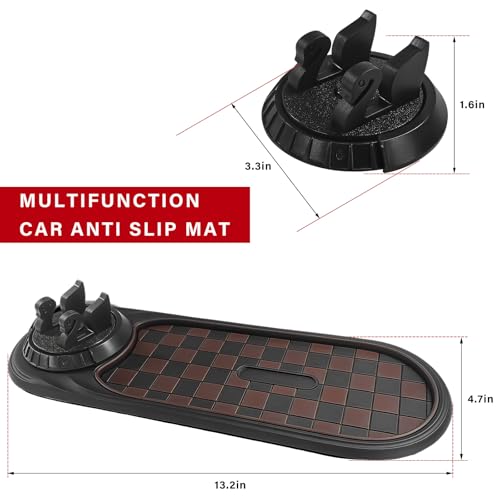 Sun Walker Multifunction Car Anti-Slip Mat, 3-in-1 Dashboard Pad Rotatable Phone Holder with Temporary Parking Number, Large Car Storage Mat Phone Mount for Phones Sunglasses Keys (Black & Brown) - color: Black & Brown