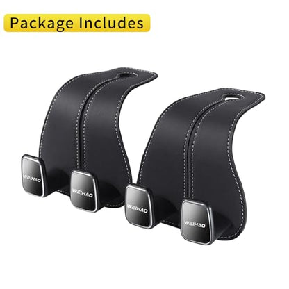 WEIHAO Wide Purse Hook for Car, Twin Hook Leather Car Headrest Hangers, Car Seat Back Storage Hook, Headrest Hooks Purse Bag Holder for Car Universal Fit Sedan Trucks SUVs Most Vehicles (Black-2PCS) - color: Black-2PCS