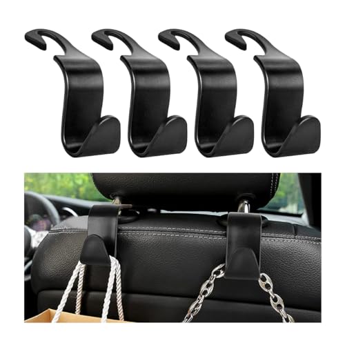 povtii 4PCS Car Seat Headrest Hook, Auto Back Seat Hanging Storage Organizer, Vehicle Seatback Hanger Holder for Purse Handbag Coat Umbrella, Universal Interior Car Accessories (Black) - color: Black