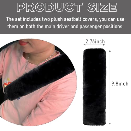 2 PCS Seat Belt Shoulder Pads, Soft Fluffy Plush Seat Belt Shoulder Strap Covers, Comfy Warm Seat Belt Strap Cover Shoulder Cushion for Adult Children, Car Accessories (Black) - color: Black