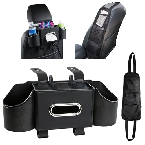 Back Seat Car Organizer with Car Seat Storage Hanging Bag, 4 in 1 Multifunctional Car Seat Back Storage Box, Car Organizer Back Seat with Tray, Hold Phone,Snacks, Drinks, Handbag