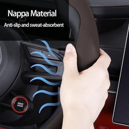 Car Steering Wheel Cover, Nappa Leather, Segmented, Anti-Slip, Odorless, Breathable, for General Motors, 14-15inch (Coffee) - color: Coffee