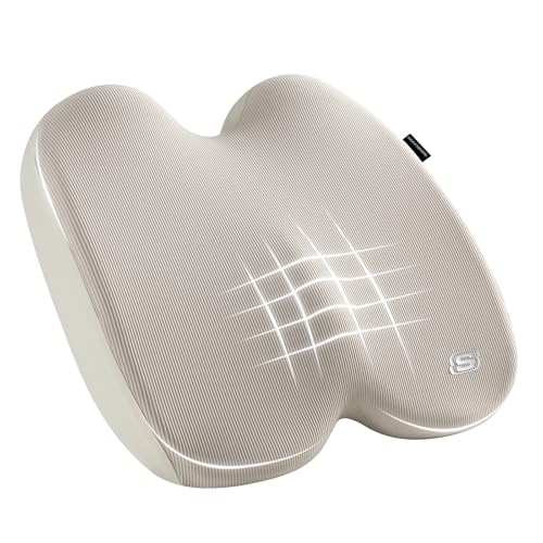 Skechers Seat Cushion, Ergonomic Memory Foam Cushion for Long Sitting Hours on Office & Home Chair, Car Seat Cushion for Sciatica, Coccyx Cushion,Beige - color: Beige