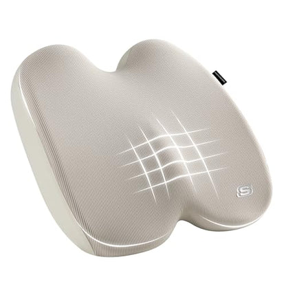 Skechers Seat Cushion, Ergonomic Memory Foam Cushion for Long Sitting Hours on Office & Home Chair, Car Seat Cushion for Sciatica, Coccyx Cushion,Beige - color: Beige