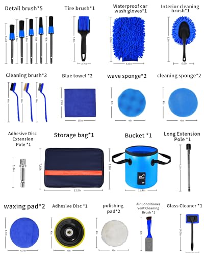 Car Cleaning Kit：40 Pcs Interior Windshield and Window Cleaner Detailing Set；Wheel & Tire Brush；Car Wash Mitt；Cleaning Bucket；Total Care Supplies；Towels；Automotive Tools