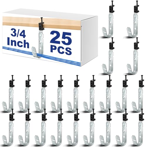 Blulu 25 Pcs Cable Support J Hook with Beam Clam Swivel Heavy Duty Metal Hangers for J Hook Hanging Cable Management Organizing Wire G60 Galvanized Steel (3/4 Inch) - size: 3/4 Inch