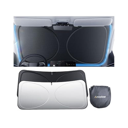 Windshield Sun Shade | Double-Layer UV Block & Heat Insulation | Keeps Car Cool & Protects Interior, Foldable Reinforced Memory Steel Frame, Easy Storage with Bag, XS Size 59" L x 21" W - size: XS | 59"L x 21"W