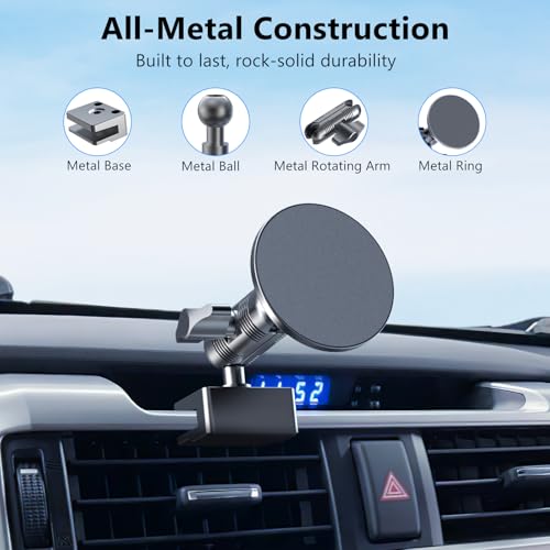DIAMOOKY Metal Ultra Magnetic Phone Mount for Toyota 4Runner 2024 2023 2022 2021 2020-2010 5th Gen 4runner Accessories Dash Cell Phone Holder Adjustable Phone Stand Fit for All Smartphone for MagSafe - style: 2010-2024 (Magnetic)