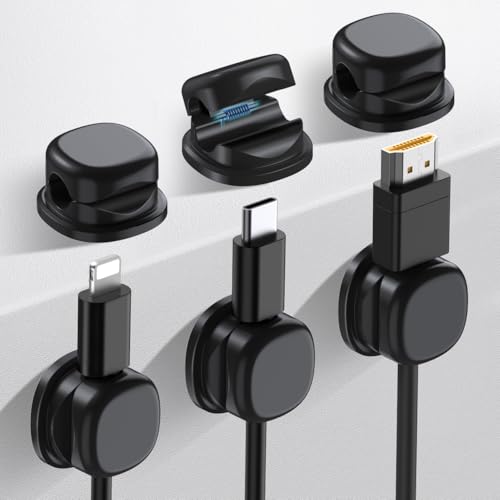 AhaStyle Spring Cable Organizer [1s Lock] 6 Pack Cord Cable Holders Clips Strong Adhesive Cable Cord Keeper [Smooth Adjustable] Hide Wire Cord Organizer for Nightstand Kitchen Car Office (Black) - color: Keycap Black