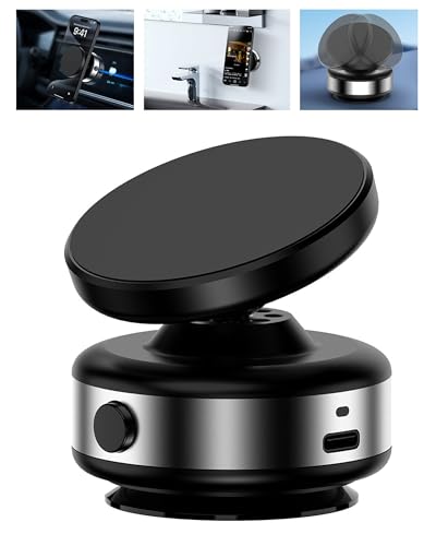 Electric Vacuum Suction Cup Magnetic Phone Mount, 360 Rotatable Magnetic Cell Phone Holder, Adjustable Hands-Free Portable for Magsafe iPhone Car Gym Mirror Smooth Surface(Silver) - color: SILVER