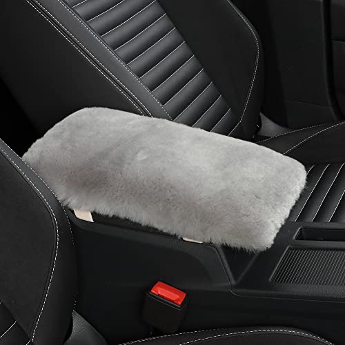 IRIWOOL Sheepskin Armrest Cover Auto Center Armrest Cover Car Soft Console Pad, Fluffy Wool Auto Center Console Cover for Most Car Arm Rest Decoration Protector 7 x 13 Inch (Shearling, Light Gray) - color: Light Gray, size: Shearling Wool