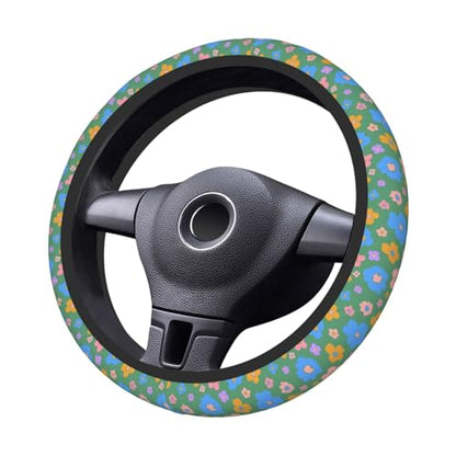 Hippie Flower Green Elastic Steering Wheel Cover Universal 15 Inch - color: 13