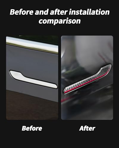 KKTR-CAR Door Handle Cover, Real Glossy Carbon Fiber Door Handle Trim Protector Set Compatible with Tesla Model y/Model 3 2017-2025 Black and red with drip (4 Pieces) - color: Real Glossy Carbon Fiber-Black and red