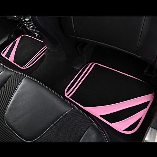 CAR PASS Pink Edge Faux Leather Car Floor Mats Universal Car Carpet Mats with Double Stitch Line Anti-Slip Backing Design, for Cute Girly Women, Fit 95% Automotive,SUVs,Sedan,Vans (Black and Pink) - color: Black and Pink