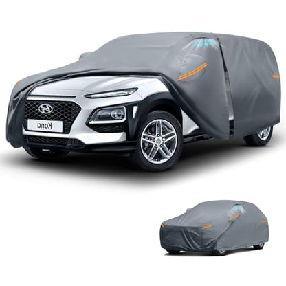 Waterproof Hyundai Kona(2017-2026) Car Cover with Breathable Vents, [2026 Upgrade] Premium Covers with Cotton Liner and Zipper Door, Sun Rain Snow Dust Uv Protection.(Gift with Towel) - color: SUV Car Cover, size: Custom Fit Hyundai Kona+Towel+Bag