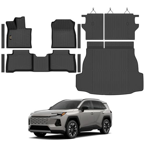 Floor Mats Custom for Toyota RAV4 Hybrid 2026 (Not for Cargo Area with Subwoofer) (Not for Phev) Trunk Mat with Backrest Mat All Weather TPE Full Set Cargo Liners for RAV-4 2026 Accessories, Black - size: For Toyota Rav4 Hybrid 2026