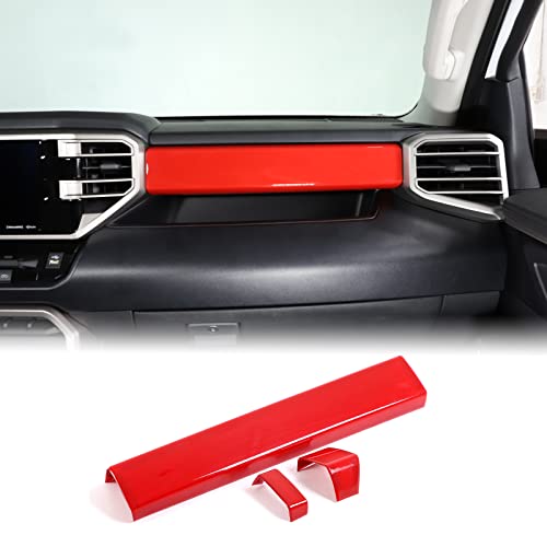 Aunginsy Central Control Dashboard Panel Strips Trim Compatible with Toyota Tundra/Sequoia 2022-2025 Car Center Console Dash Board Molding Panel Decorative Cover Protection ABS Interior Accessories - color: Red
