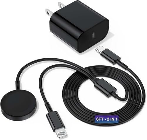 Upgraded for Apple Watch Charger, 2 in 1 USB C Magnetic iWatch Charger Cord & USB-C to L Cable 6FT with Type C Block, Fast Charging i-Watch Series Ultra/9/8/7/6/SE/5, for Phone 14/13/12 Series-Black - color: black, size: 6FT 2 in 1 (Watch+L)