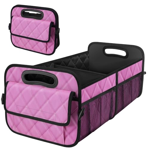Deosk Car Trunk Organizer for SUV, Car Organizers and Storage with 6 Pocket, Car Accessories for Women/Men 50L Waterproof Polyester Trunk Organizer(Medium,Pink) - color: Pink, size: Medium