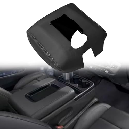 Priprilod Leather CAR Center Console Lid Armrest Replacement Cover Black with Gray Stitch Compatible with Chevy Silverado/GMC Sierra (40/20/40 Split Bench Seat) 2014 2015 2016 2017 2018 - color: Black with Gray Stitch
