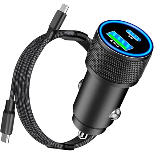 [Apple MFi Certified] iPhone 17 Car Charger, KYOHAYA 52.5W PD/QC Car Power Adapter USB-C Car Charger Cigarette Lighter with Type-C Braided Cable for iPhone 17/17 Pro Max/16 Pro/15/Galaxy S26/S25/Pixel - color: Charcoal Black
