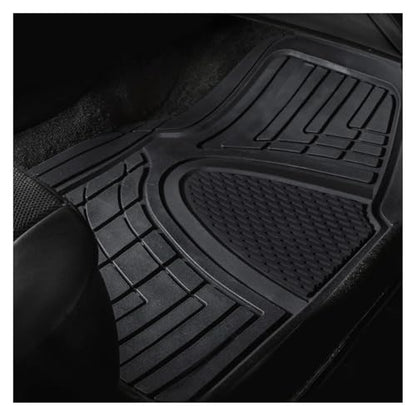 Heavy-Duty Rubber Car Floor Mats - Universal Fit Full Set for Sedans, SUVs, and Trucks - Climaproof & Trimmable - Black
