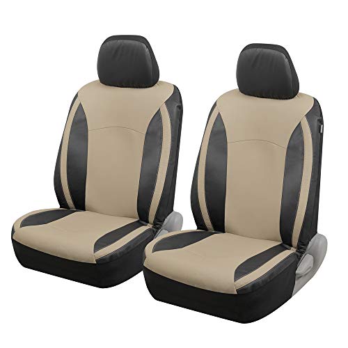 Motor Trend Beige Faux Leather Car Covers for Front Seats – Premium Automotive Bucket Seat Covers, Made for Vehicles with Removable Headrests, Interior Covers for Truck Van SUV - color: Beige Two-Tone