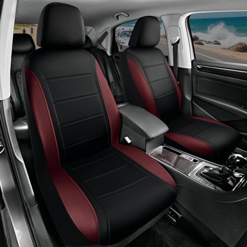 Road Comforts Leather Seat Covers, Breathable Car Seat Covers Full Set for Men,Airbag Compatible, Automotive Seat Covers Set Universal Fit Most Cars,Vans,Truck,SUV - color: Red Wine Full Set