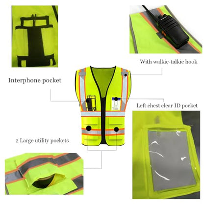 High Visibility Reflective Safety Vest with Pockets Custom Your Logo Safety Workwear - color: Luminous Red, size: X-Large