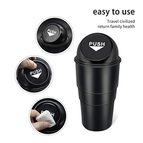 Cup Holder Trash can for car with Lid, Mini Garbage Cans for Back seat Leakproof Vehicle Automotive Cup Holder Car trashcan, Small Trash Bin for Automotive Office Home Kitchen (CARH1347A) - color: Black