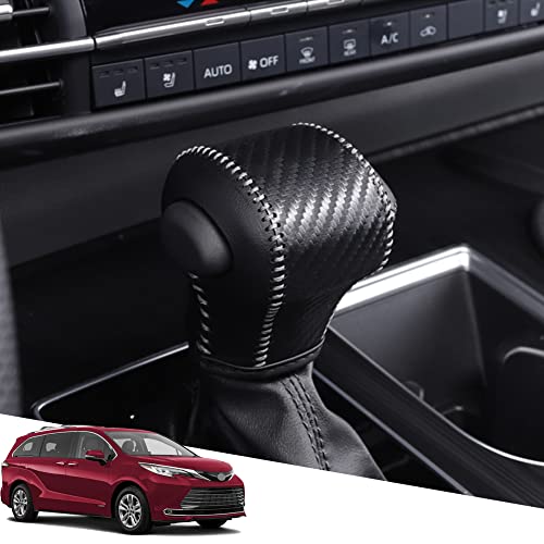 Great-luck Genuine Leather Automatic at Gear Shift Knob Cover Protector Trim,The car Custom Interior Accessories(Carbon Fiber) for Toyota Sienna(2021 2022 2023 2024 2025) - color: Carbon Fiber Style, size: Sienna(2021-2025)