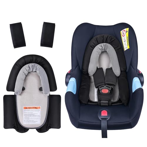 COOLBEBE Upgraded 3-in-1 Baby Body Support & Strap Covers Set for Newborn Infant - Extra Soft Car Seat Insert Cushion Pad, Perfect for Car Seats, Strollers, Swing, Black - color: Black Set