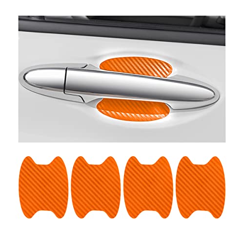 4PCS Universal Carbon Fiber Anti-Scratches Auto Door Handle Protective Film, Door Handle Protector Sticker, Paint Cover Guard Stickers Fit for Most Car Handles (Orange/4PCS) - color: Orange/4PCS