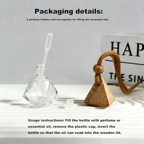 2-Pack Hanging Car Air Freshener, Refillable Glass Diffuser Bottle with Wooden Cap, Drift Car Freshener for Essential Oils, Long-Lasting Scent - Car Accessories for Women Men-Rhombus - size: Rhombus - 2PCS