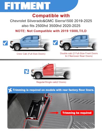 FengYu Under Seat Storage Box Compatible with 2019-2026 Chevy Chevrolet Silverado 1500/GMC Sierra 1500, 2020-2026 Silverado/Sierra 2500HD/3500HD Double Cab & Crew Rear Underseat Organizer Accessories - size: 19-26 Chevy Silverado/GMC Sierra 1500