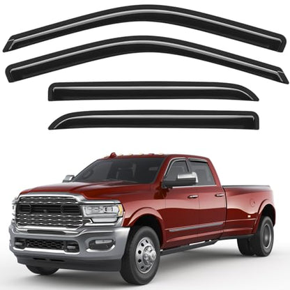 Outside-Mount Window Rain Guards Fit for Dodge Ram 1500 2009-2024/2010-2025 Ram 2500 & 3500, Extra Durable Window Visors Wind Deflector Dark Smoke Vent Shades Car Tape-on with Thicker 4PCS - size: Fit for 09-24 Ram 1500/10-25 Ram 2500 & 3500