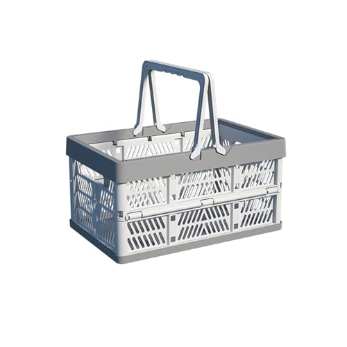 Collapsible Plastic Storage Crate - 20L Folding Organizer Basket Portable Stacking Storage Crate Bin with Handle, for Camping, Picnic, Car Trunk, Home Storage (Gray, M) - color: Grey