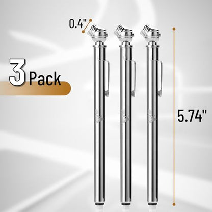 UNCO- Stainless Steel Pencil Tire Pressure Gauge, 3 Pack, 10-50PSI, 10-100PSI, 20-120PSI, Pencil Air Pressure Gauge for Tires with 16 Valve Caps - color: Silver, size: 3 Pack, 10-50 Psi, 10-100 Psi, 20-120 Psi