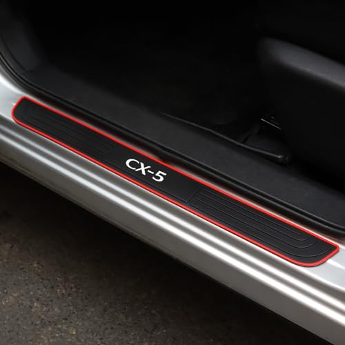 BOYOUS 4PCS PVC Soft Rubber Door Sill Protector Anti-Dirty Scuff Plate Cover Guard Sills Protector Trim,Welcome Pedal Protect for Mazda 2013-2023 2024 2025 CX-5 CX5