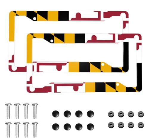Maryland Flag License Plate Frame 2 Pack License Plate Holder Universal Aluminum License Plate Cover Car Accessories Decor with Screw for Women Man 12.3 x 6.3 Inch - color: Maryland Flag