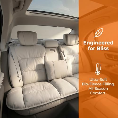 A leather rear seat cushion specially designed for cars - made by hand - can relieve pain in the buttocks, pressure points, and sciatic nerve. | Rear seat cover (Off White, Rear Seat Cushion) - color: Off White, size: Rear Seat Cushion