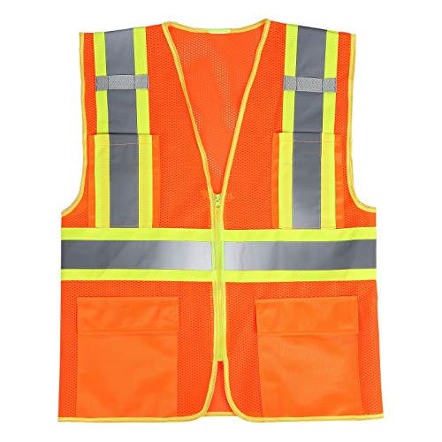 High Visibility Reflective Safety Vest with Zipper and Pockets Orange,S - color: Orange, size: Small