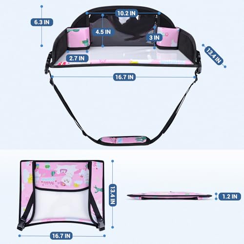 COOLBEBE Kids Travel Tray for Toddler Car Seat, Travel Tray for Airplane, Toddler Car Seat Lap Tray, Carseat Table Tray for Kids Travel Activities (Pink Alpaca) - color: Pink Alpaca