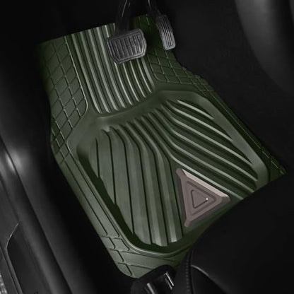 August Auto Heavy Duty Rubber Floor Mats， Durable All Weather Green with Carbon Aluminum Car Mats with Deep Dish Universal Waterproof Floor Mats for Sedan, SUVs, Truck, Vans Set of 4 (Green)