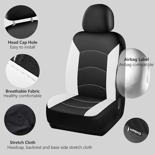 HChengkikz Car Seat Covers Front Seat, Waterproof Neoprene Car Seat Covers, Airbag Compatible, Universal Automotive Seat Covers for Most Cars, SUVs, Trucks (Black + White) - color: Black White, size: Two Front