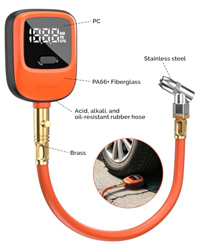 ETENWOLF T600 Digital Tire Pressure Gauge 0-250 PSI, ANSI B40.7 2A Grade High Precision(Plus-Minus 1%),Tire Gauge for Tire Pressure with Rubber Hose, Replaceable AA Batteries