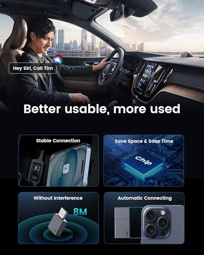 Wireless Carplay Adapter for iPhone - Plug & Play Convert Wired to Wireless CarPlay for Cars from 2016 and iOS 10+, No Latency Mini USB Type A Black