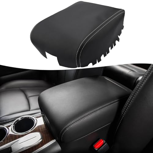 KBH Center Console Cover Replacement for Infiniti QX60 / JX35 & Nissan Pathfinder 2013-2020, Vinyl Leather, Car Armrest Upholstery, Anti-Scratch, Black-Gray Stitch - color: Black-Gray Stitch