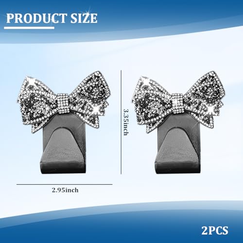 2PCS Bling Bow Car Seat Headrest Hook, Lovely Crystal Rhinestone Back Seat Storage Organizer for Handbag Purse Coat, Girly Sparkling Diamond Backseat Bag Hanger Holder, Universal Fit (Black) - color: Black