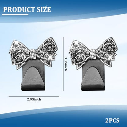 2PCS Bling Bow Car Seat Headrest Hook, Lovely Crystal Rhinestone Back Seat Storage Organizer for Handbag Purse Coat, Girly Sparkling Diamond Backseat Bag Hanger Holder, Universal Fit (Black) - color: Black